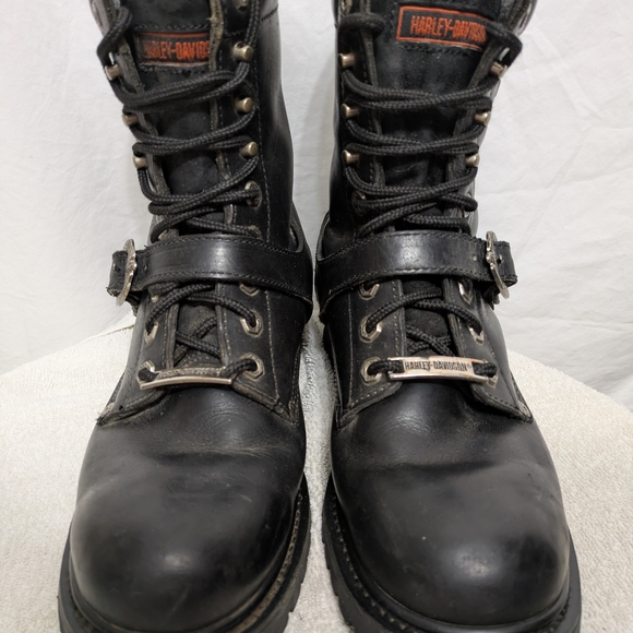 Harley-Davidson Men’s Leather Motorcycle Boots Sz 9 | Harness Strap & Metal Logo - Picture 1 of 11